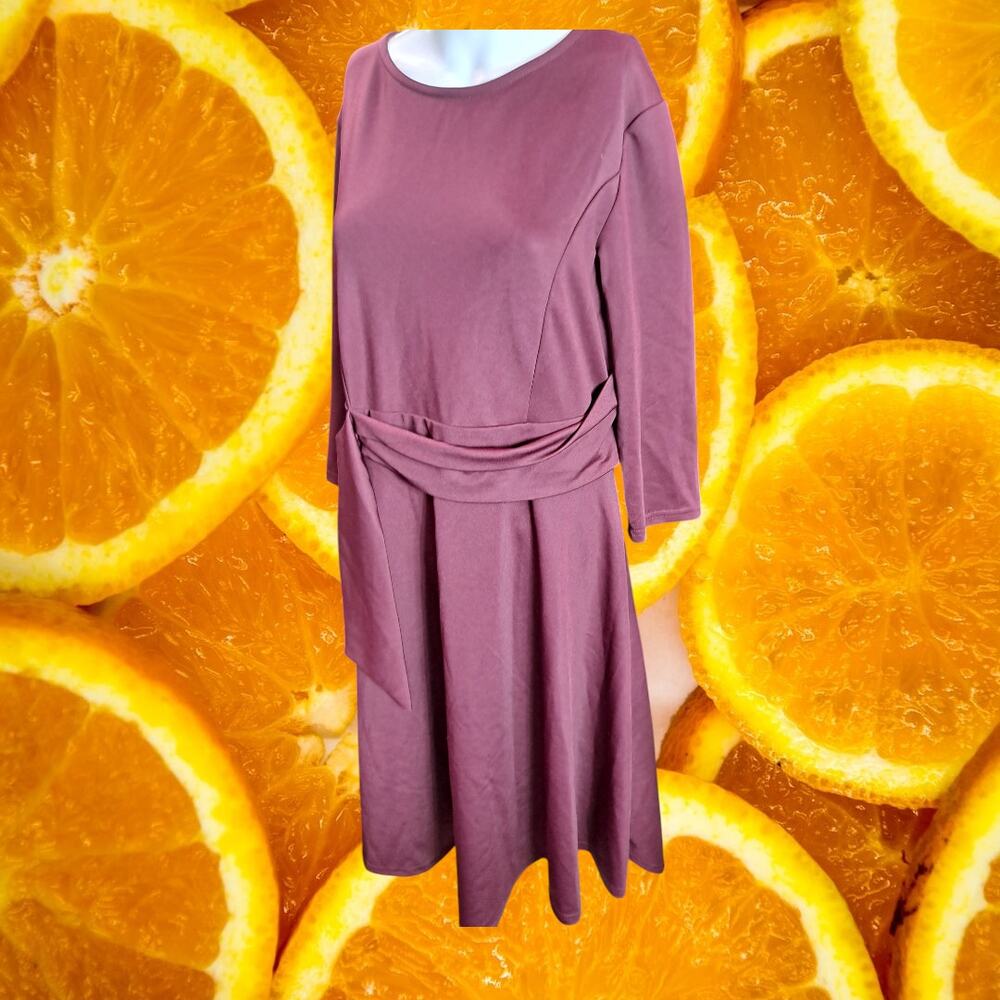 Fenjar Women's‎ Empire Waist Drape Tie Midi Flattering 3/4 Sleeve Dress Size XL
